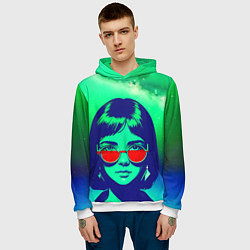 Толстовка-худи мужская Девушка под звездным небом поп-арт, цвет: 3D-белый — фото 2