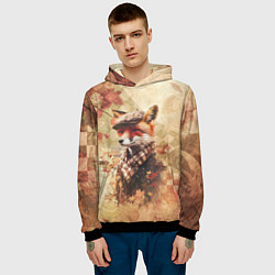 Толстовка-худи мужская Винтажный лис на осеннем фоне, цвет: 3D-черный — фото 2