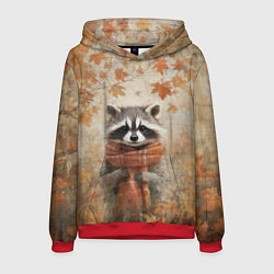 Толстовка-худи мужская Осенней енот в шарфе, цвет: 3D-красный