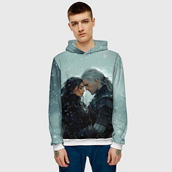 Толстовка-худи мужская Йеннифэр и Геральт в обнимку, цвет: 3D-белый — фото 2