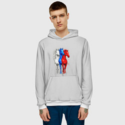 Толстовка-худи мужская Триколор лошади символ 2026 года, цвет: 3D-белый — фото 2