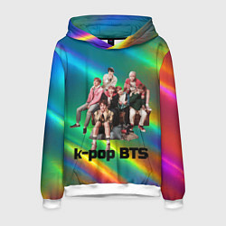 Толстовка-худи мужская BTS радужный блестящий фон, цвет: 3D-белый