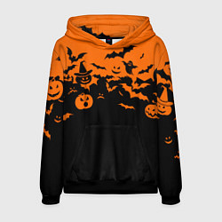 Толстовка-худи мужская Хэллоуин тыквы и призраки, цвет: 3D-черный