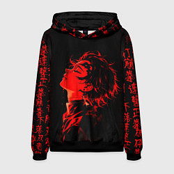 Толстовка-худи мужская Клинок, рассекающий демонов Танджиро и иероглифы, цвет: 3D-черный