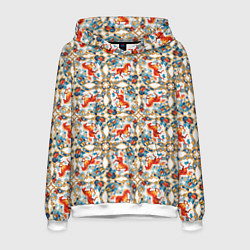 Толстовка-худи мужская Орнамент с лошадью - символом Нового 2026 года, цвет: 3D-белый