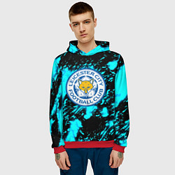 Толстовка-худи мужская Лестер сити голубые краски, цвет: 3D-красный — фото 2
