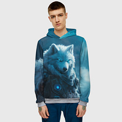 Толстовка-худи мужская Воин волк зимой, цвет: 3D-меланж — фото 2