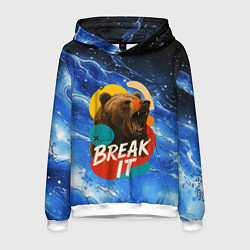 Толстовка-худи мужская Break it злой медведь, цвет: 3D-белый