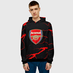 Толстовка-худи мужская Arsenal красные молнии, цвет: 3D-черный — фото 2