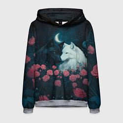 Толстовка-худи мужская Влюбленные волки и розы, цвет: 3D-меланж