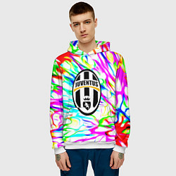 Толстовка-худи мужская Ювентус жидкие краски текстура, цвет: 3D-белый — фото 2