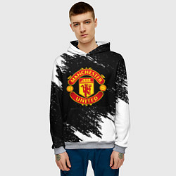 Толстовка-худи мужская Манчестер Юнайтед белые краски, цвет: 3D-меланж — фото 2
