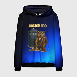 Толстовка-худи мужская Doctor Hoo сова у телефонной будки, цвет: 3D-черный