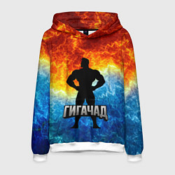 Толстовка-худи мужская Гагачад на фоне огня, цвет: 3D-белый