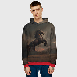 Толстовка-худи мужская Лошадь встает на дыбы, цвет: 3D-красный — фото 2