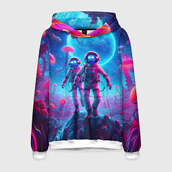 Толстовка-худи мужская Астронавты Морти и Рик на планете розовых неоновых, цвет: 3D-белый