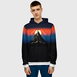 Толстовка-худи мужская На бога надейся сине-красный арт, цвет: 3D-белый — фото 2