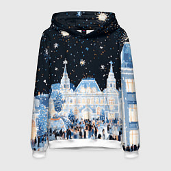 Толстовка-худи мужская Салют в новогодней Москве, цвет: 3D-белый