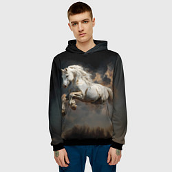 Толстовка-худи мужская Белая лошадь из бури, цвет: 3D-черный — фото 2