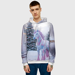 Толстовка-худи мужская Геометрическая новогодняя лошадка, цвет: 3D-белый — фото 2