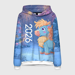 Толстовка-худи мужская Милая лошадка 2026, цвет: 3D-белый