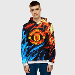 Толстовка-худи мужская Манчестер Юнайтед огонь битва, цвет: 3D-белый — фото 2