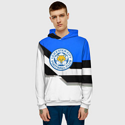 Толстовка-худи мужская Лестер сити геометрия полосы, цвет: 3D-белый — фото 2