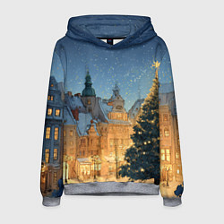 Толстовка-худи мужская Новый год в старом городе, цвет: 3D-меланж