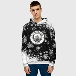 Толстовка-худи мужская Манчестер сити снежинки новый год, цвет: 3D-белый — фото 2