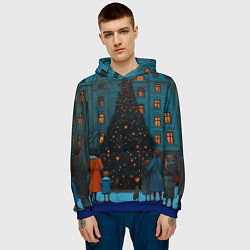 Толстовка-худи мужская Люди встречают новый год во дворе, цвет: 3D-синий — фото 2