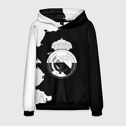 Толстовка-худи мужская Реал Мадрид черно белые краски, цвет: 3D-черный