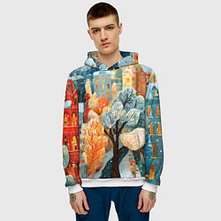 Толстовка-худи мужская Разноцветные новогодние домики, цвет: 3D-белый — фото 2