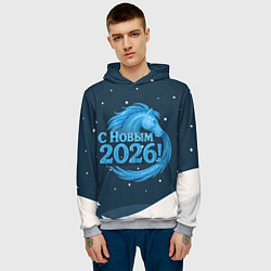 Толстовка-худи мужская С Новым 2026 снежная надпись, цвет: 3D-меланж — фото 2