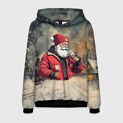 Толстовка-худи мужская Санта с капучино, цвет: 3D-черный