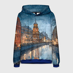 Толстовка-худи мужская Санкт-Петербург зимний город, цвет: 3D-синий