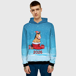 Толстовка-худи мужская Лошадь в сапогах Санты, цвет: 3D-черный — фото 2