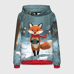 Толстовка-худи мужская Лисичка с подарком зимой, цвет: 3D-красный