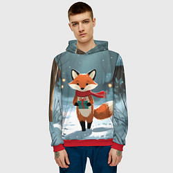 Толстовка-худи мужская Лисичка с подарком зимой, цвет: 3D-красный — фото 2