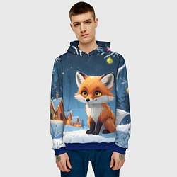 Толстовка-худи мужская Лисичка новогодней ночью, цвет: 3D-синий — фото 2