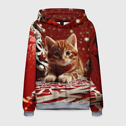 Толстовка-худи мужская Рыжий Новогодний котенок, цвет: 3D-меланж