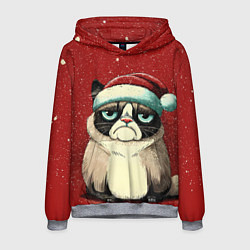 Толстовка-худи мужская Грустный Новогодний мем котик, цвет: 3D-меланж
