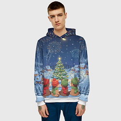 Толстовка-худи мужская Лошадки в новогоднюю ночь, цвет: 3D-белый — фото 2
