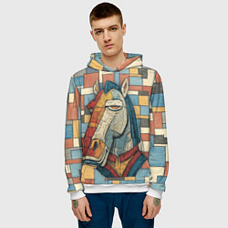 Толстовка-худи мужская Конь и квадраты, цвет: 3D-белый — фото 2