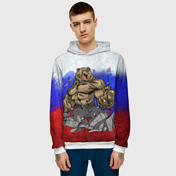 Толстовка-худи мужская Русский медведь, цвет: 3D-белый — фото 2