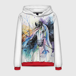 Толстовка-худи мужская Акварельная лошадь, цвет: 3D-красный