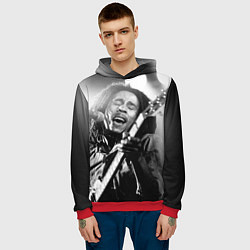 Толстовка-худи мужская Боб Марли поет, цвет: 3D-красный — фото 2