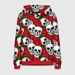 Толстовка-худи мужская Черепа в розах, цвет: 3D-красный