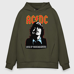 Толстовка оверсайз мужская AC/DC: Lock up your daughters, цвет: хаки