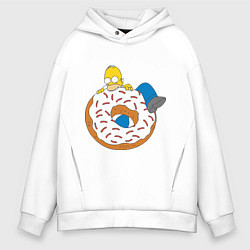 Толстовка оверсайз мужская Гомер на пончике, цвет: белый