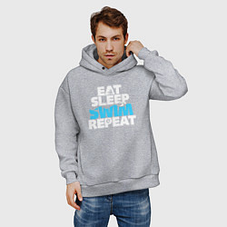 Толстовка оверсайз мужская Eat sleep swim repeat, цвет: меланж — фото 2